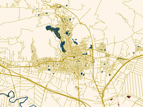 Abstract city map of GRE, Lamia with cream map with gold lines