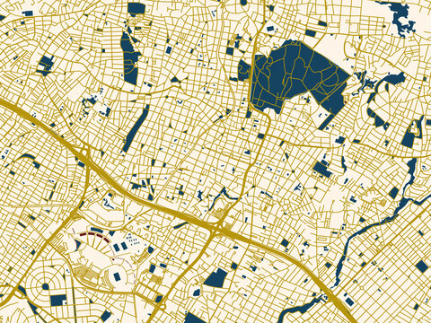 Urban map of GRE, Marousi in a flat palette: warm gold street grid over a cream background with bold deep-red water areas