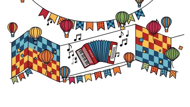Accordion Music With Hot Air Balloons And Festival Flags