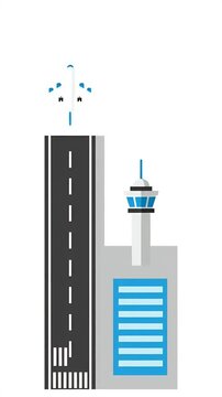 Airport Control Tower Airplane On Runway Vector Illustration
