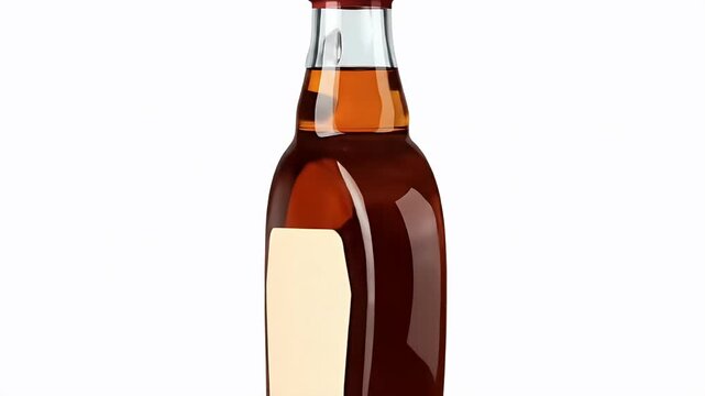 Amber Liquid Bottle With Blank Label Isolated White Studio Background