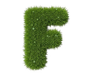 Green grass letter p with dew drops isolated on transparent background