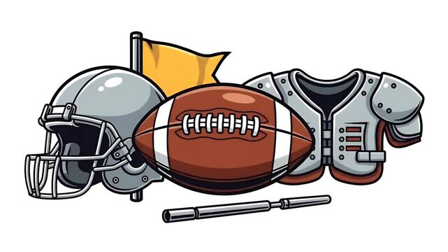 American Football Gear Helmet Shoulder Pads And Ball On White