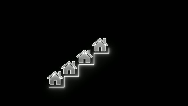 Four glowing Generate title without using the word "Title:" before it. white house arranged in ascending order on a black background with a stair step pattern
