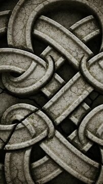 Ancient Stone Celtic Knot Symbol With Cracks And Moss