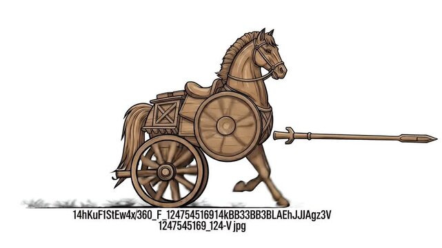 Ancient War Chariot Horse Illustration Brown Wood Texture