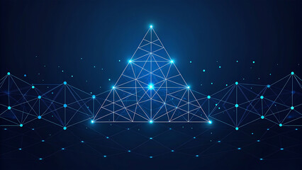 a large blue triangle network structure with smaller connected triangles and dots