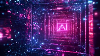 AI letters in a frame in cyberspace. Virtual reality, programming and information technology of the future. Artificial intelligence, digital code data and cybersecurity - Powered by Adobe