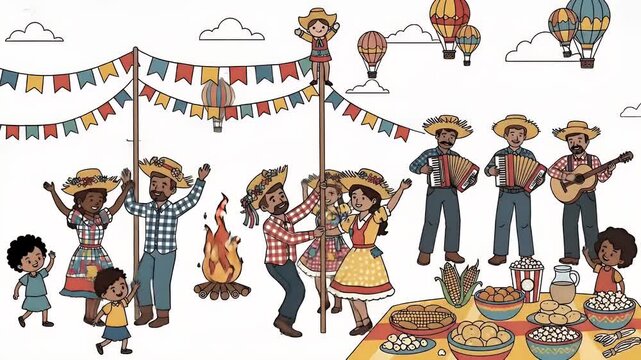 Animated Celebration With People Dancing And Musicians Playing Traditional Music