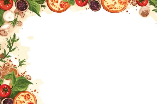 Pizza line horizontal border backgrounds plant herbs.