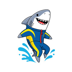 cartoon superhero fish swimming happily underwater