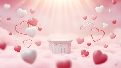 Valentine's day background with hearts and a pedestal