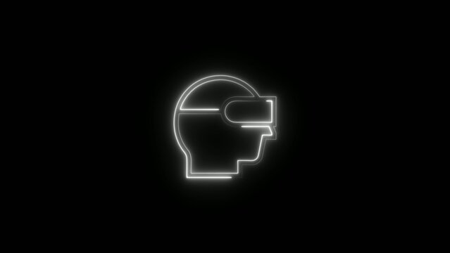 Generate title without using the word "Title:" before it. White neon outline of a human head with a camera lens eye glowing on a dark background