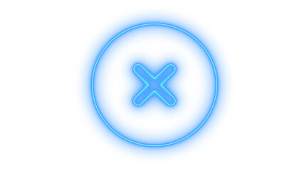 Obraz premium Glowing neon circular close button icon with X mark isolated on transparent background. Delete. Remove. Cancel. Exit symbol. Error sign. Wrong mark.