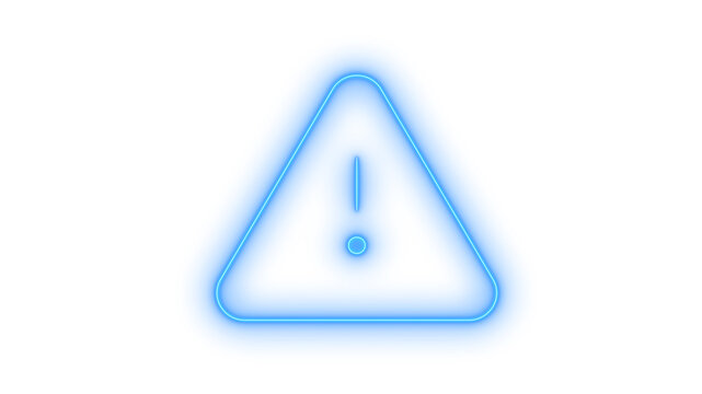 Glowing neon warning sign icon isolated on transparent background. Hazard alert. Danger symbol. Caution message. Error indicator. Information.