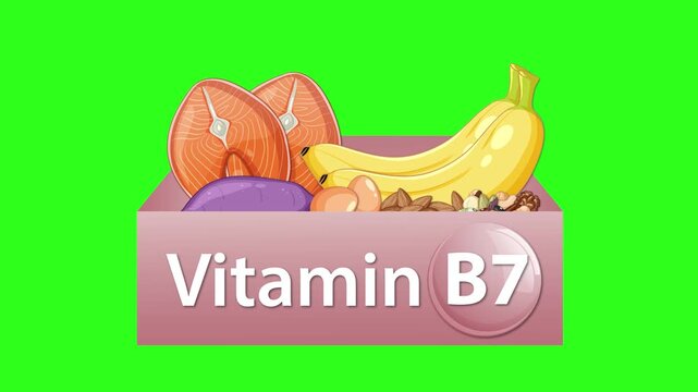 Vitamin B7 Box Animation With Healthy Food Illustrations