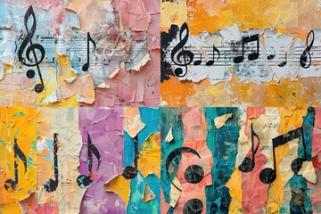 Obraz premium Music notes collage art abstract.