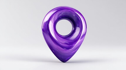 Purple 3d location marker icon with glossy shiny surface, modern navigation symbol for digital maps, gps tracking, mobile app interfaces, geolocation services, and futuristic user interface design