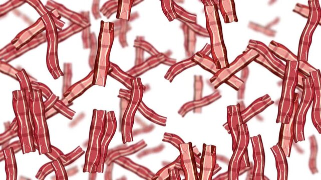 Endless Falling Bacon Strips on Clean White Background