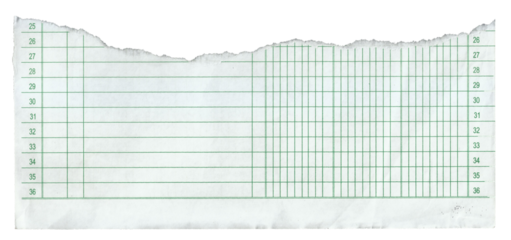 Torn Vintage Ledger Paper With Green Grid and Numbered Columns