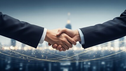 Business partnership for long-term growth, handshake with abstract corporate background