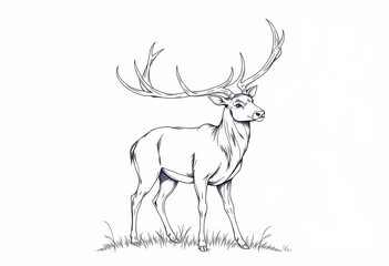 Elegant line art drawing of a majestic stag, intricate details, minimalist style,  graphics,   art print