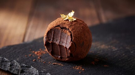 Artisan Dark Chocolate Truffle with Gold Leaf on Stone