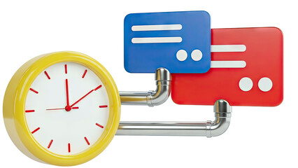 3D Render of a Clock Connected to Chat Bubbles