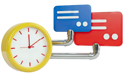 3D Render of a Clock Connected to Chat Bubbles