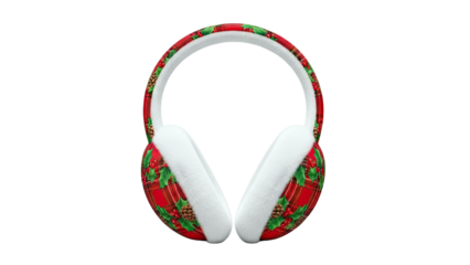 Christmas Tartan Earmuffs with Holly and Pinecones