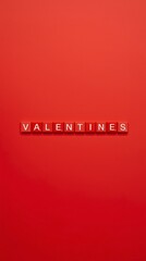 Obraz premium Red letter blocks spell “Valentines” on a bright red background.