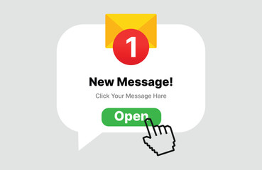 New message notification with an envelope icon and a clickable open button