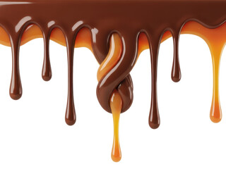 Ribbon chocolate caramel melt drip isolated realistic cutout high detail indulgence for food packaging