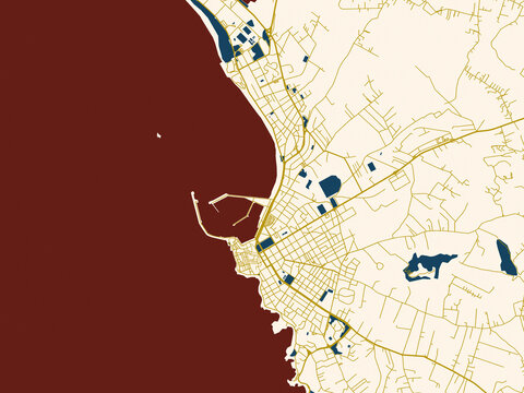 City map of Alghero, Italy &ndash; cream map with gold lines