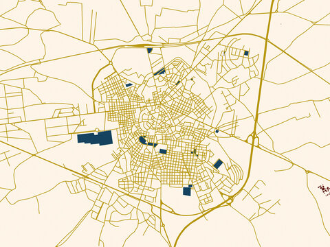 Poster-style map of Altamura, Italy using dark red water and warm gold roads