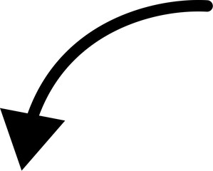 A thick black curved arrow pointing downwards and to the left, indicating direction or a turn.