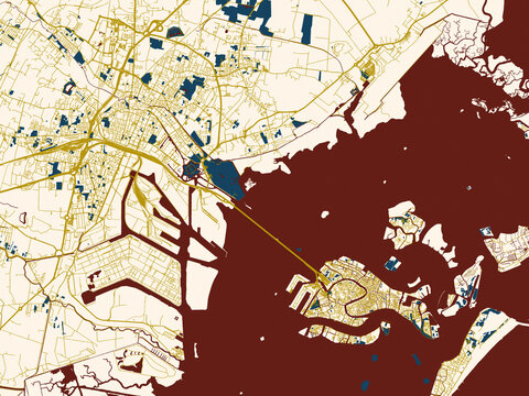 City map of Venice, Italy &ndash; cream map with gold lines