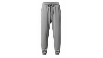 Gray sweatpants with drawstring waist and cuffs
