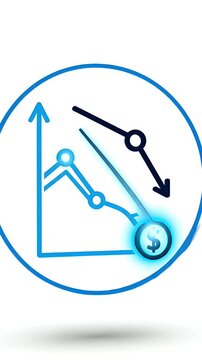Blue Finance Graph Shows Decline with Dollar Symbol and Downward Arrow