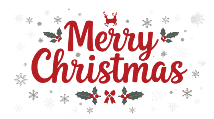  Template Festive Christmas design with red 'Merry Christmas' text, snowflakes, and holly leaves. Christmas theme with a reindeer silhouette