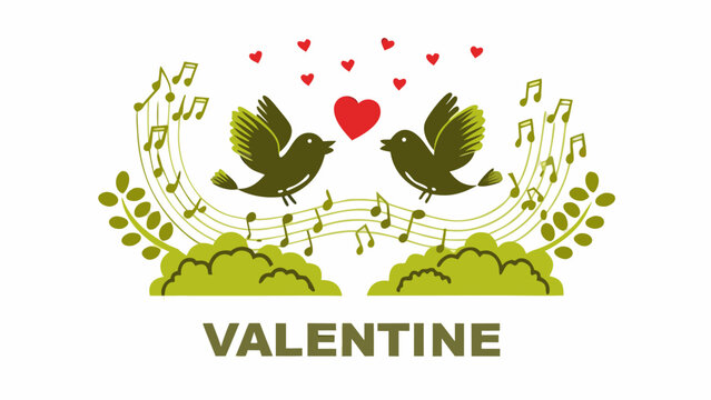 Lovely Valentine's Day illustration with singing birds and hearts