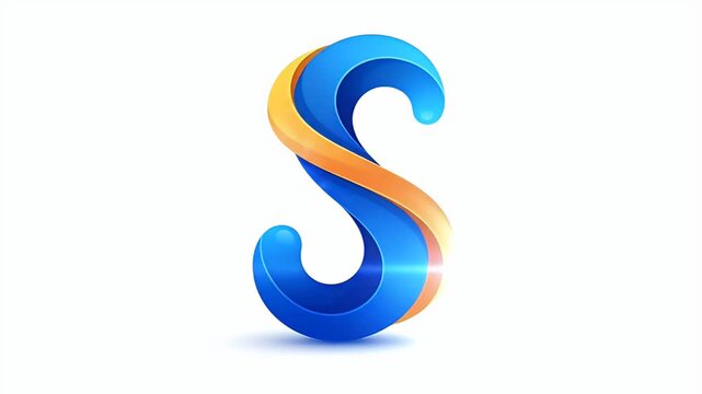 Blue Orange 3d Abstract Letter S Motion Graphic Loop White Background