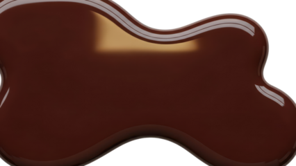 Reflective dark chocolate melted coating isolated on transparent background glossy texture for food designIsolated on white