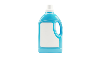 Blue detergent bottle with blank label and handle