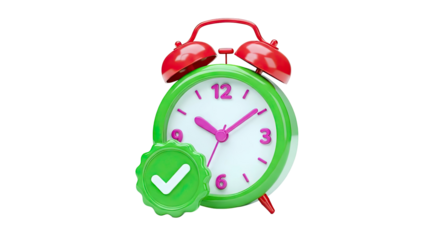 Green Alarm Clock with Check Mark Badge