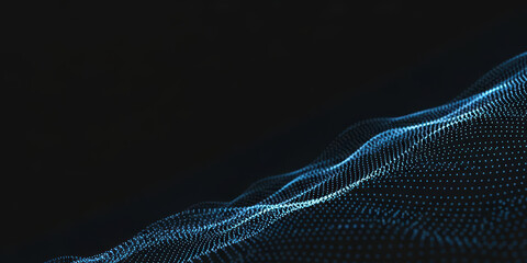Abstract tech background dark wave dot line three dimensional render datum crypto visualisation ai flowing across space