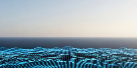 Dark tech background abstract wave dot line three dimensional render