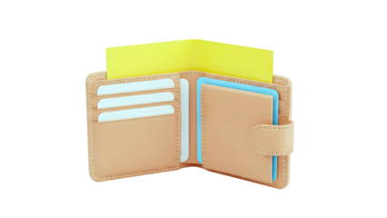Peach Leather Wallet with Cards and Yellow Note