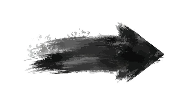 Schwarzer, transparenter Pfeil mit Pinselstrich-Textur, der nach rechts zeigt, isoliert auf wei&szlig;em Hintergrund.