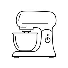 Stand Mixer Icon. Outline Vector Illustration of a Kitchen Appliance for Baking, Mixing Dough, and Food Preparation. Simple Line Art Symbol.
